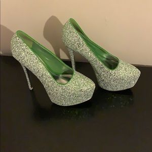Green and white bling heel